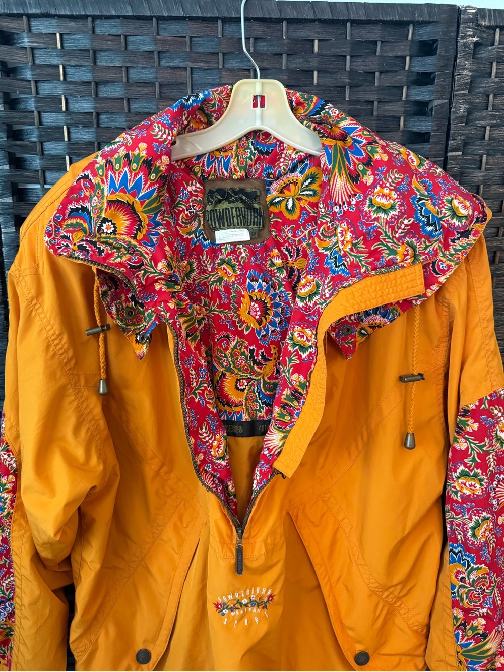 🧡🌺 Vintage Powderhorn Hooded Embroidered Windbreaker Jacket Size 12 - Picture 8 of 14